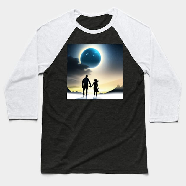 Valentine Wall Art -  Cosmic couple in the mist - Unique Valentine Fantasy Planet Landsape - Photo print, canvas, artboard print Baseball T-Shirt by DigillusionStudio